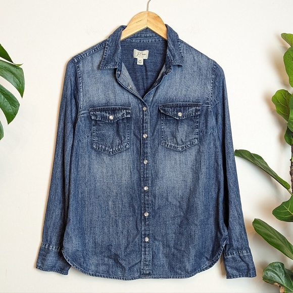 J. Crew | Trademark | Chambray Long Sleeve Button-Front Shirt - Picture 2 of 12